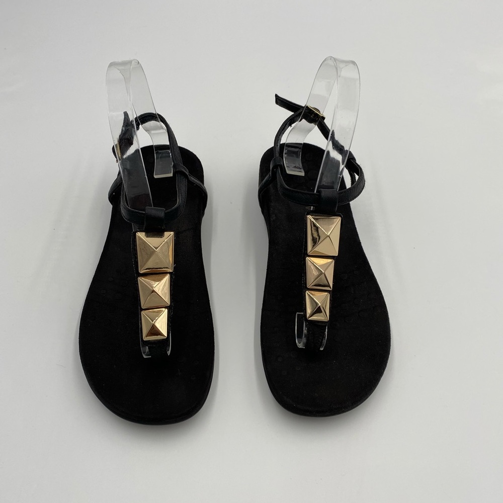 Vionic Black Comfort Sandals gold accents